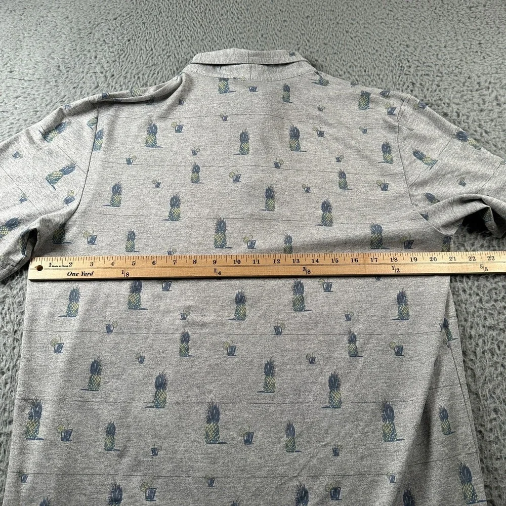 Travis‎ Mathew Polo Mens L Pineapple All Over Print Gray Golf Shirt Embroidered